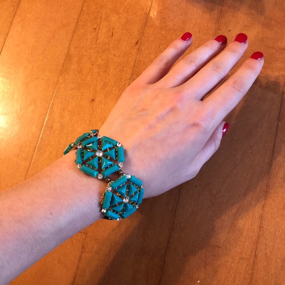 Turquoise Rhinestone Gold Statement Bracelet